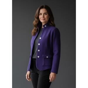 Eileen Fisher Midnight Blue Blazer, Merino Wool,  Size PL, Jacket Winter Fall